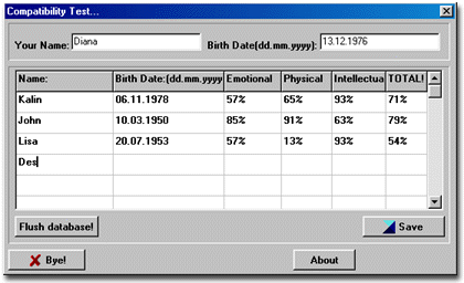 screenshot N2 - filled table